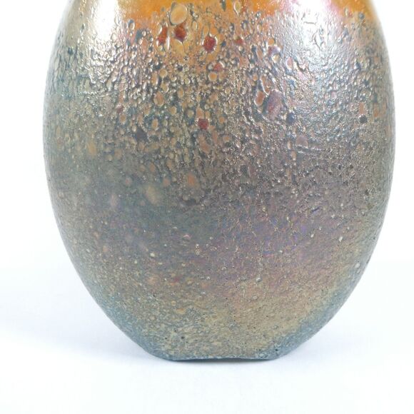 Art Glass Vase Thick Blown Glass Marigold Iridescent Textured - Picture 3 of 14
